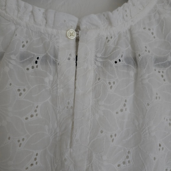 LOFT White Eyelet Lace Blouse Ruffled Sleeve M Cottagecore Boho Coastal Top - Picture 4 of 15